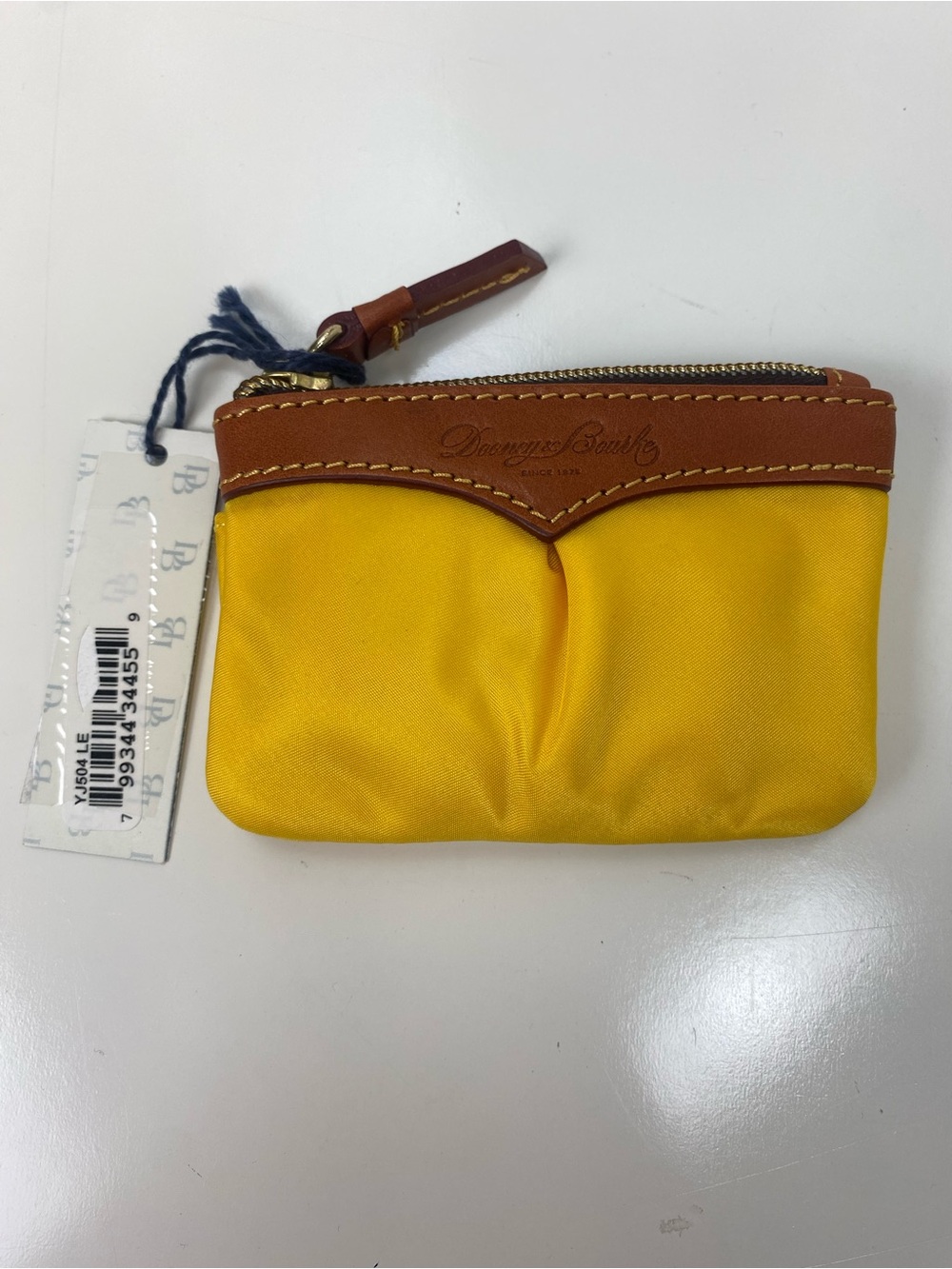 Dooney & Bourke Yellow Coin Pouch with Brown Leather Trim